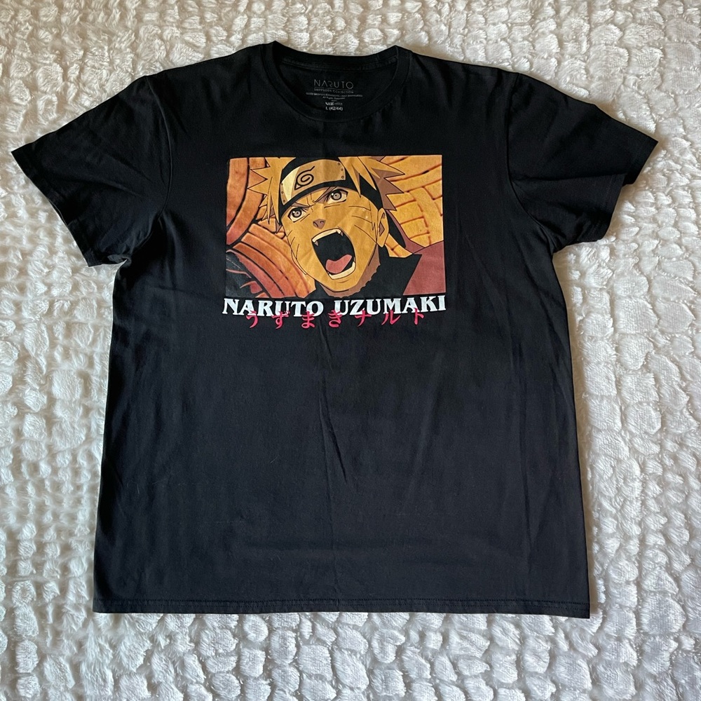 NARUTO UZUMAKI Men’s pre-owned black T-shirt (L) VIZ MEDIA.